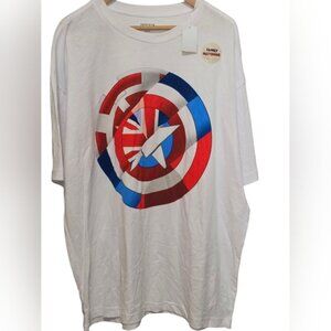 Marvel White Tee with Red and Blue Shield Graphic